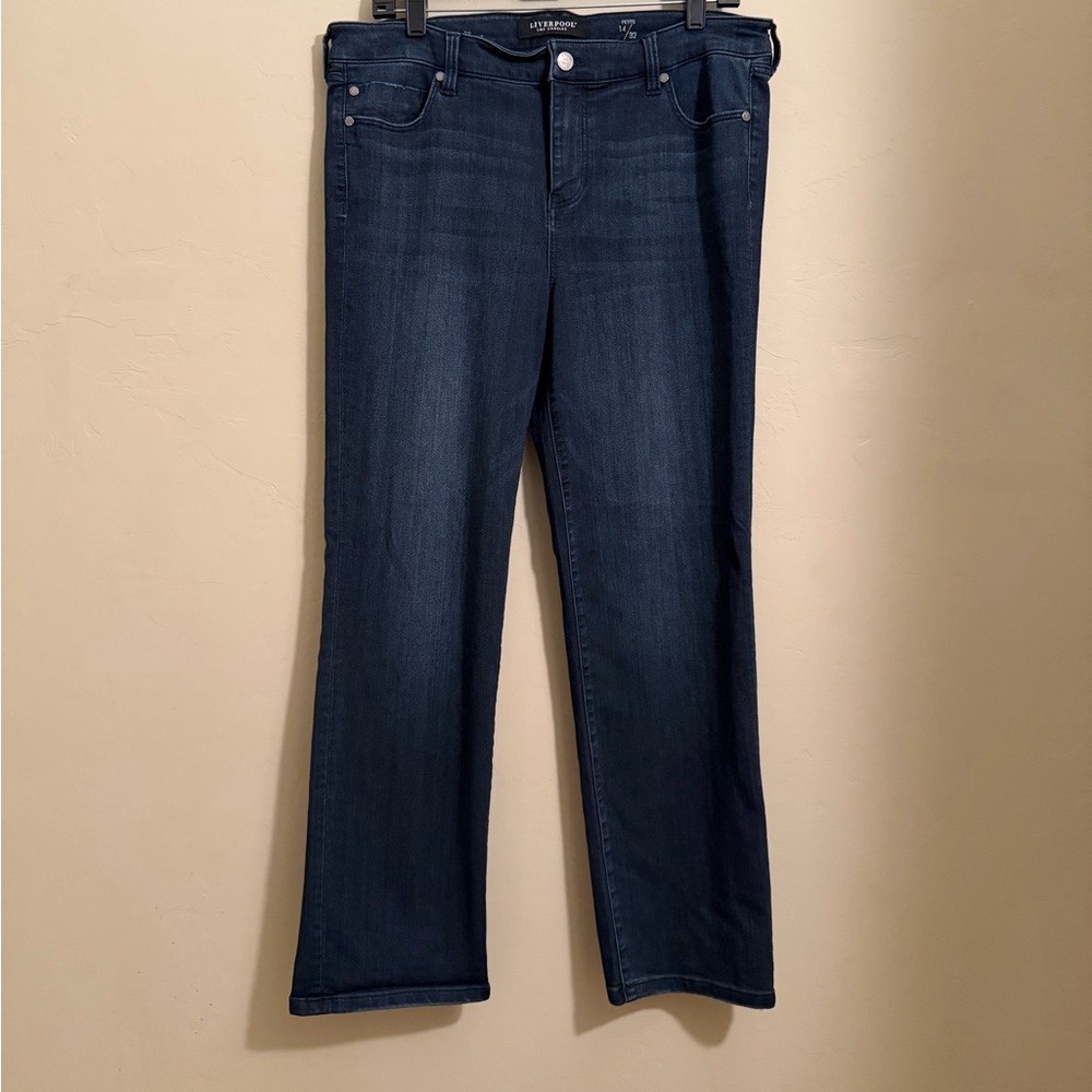 Liverpool Los Angeles Straight Jeans Petite 14/32 Dark Wash Stretch Denim